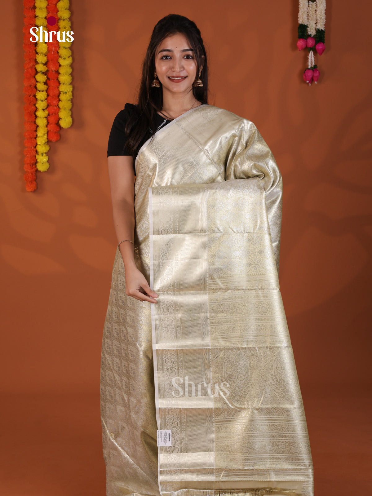 Cream- Kanchipuram-halfpure Saree - DLS19216 - Shop on Shrus.com