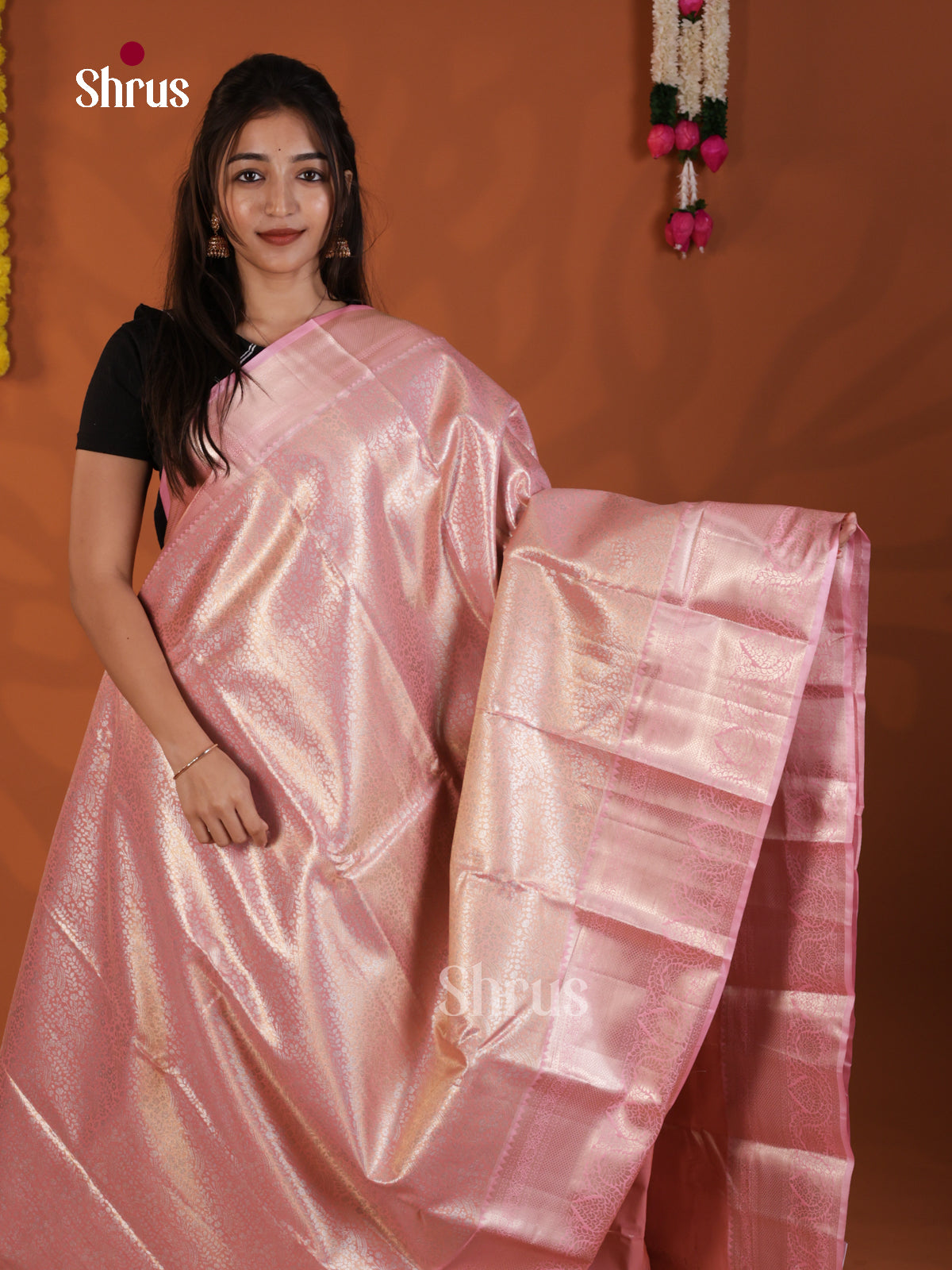 Pink - Kanchipuram-halfpure Saree -DLS19220 - Shop on Shrus.com