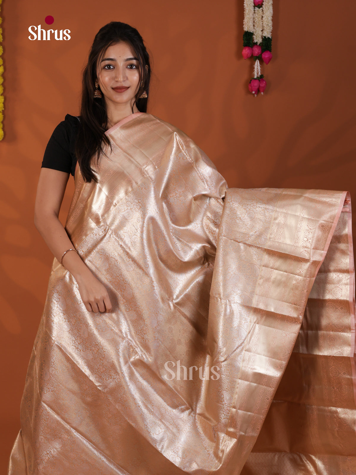 Peach - Kanchipuram-halfpure Saree- DLS19231 - Shop on Shrus.com