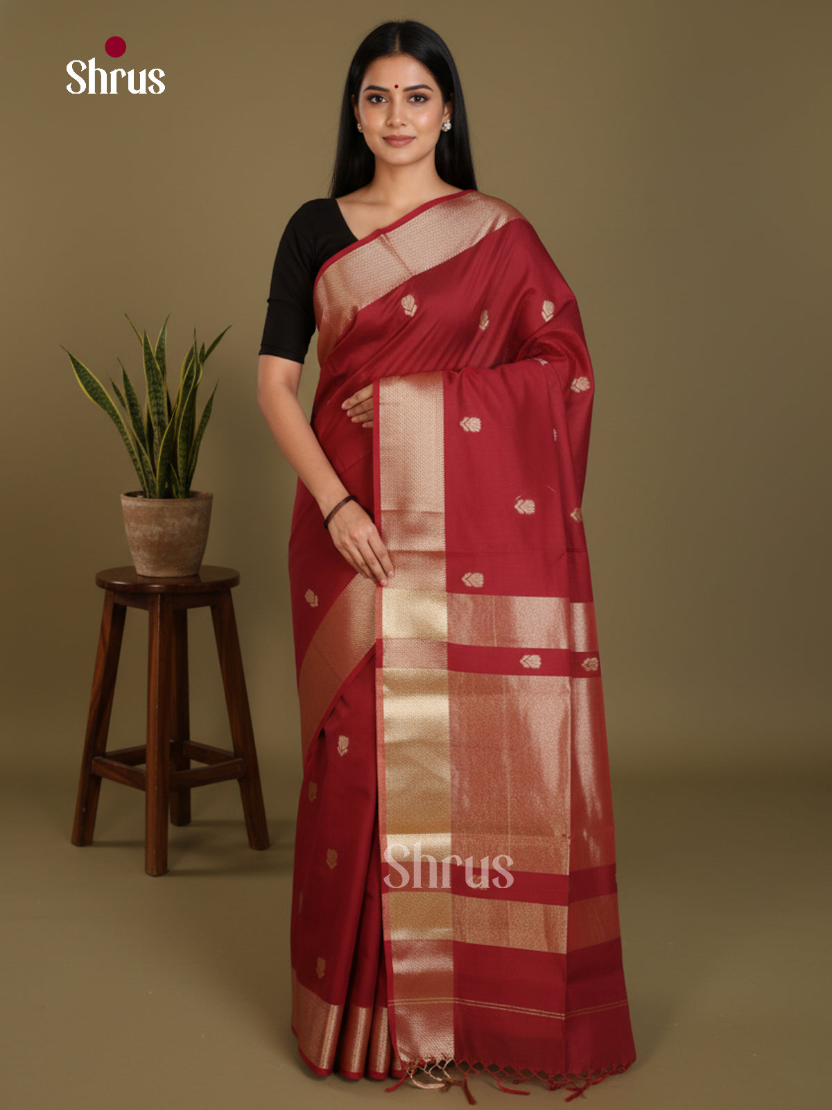 maroon- Art Maheshwari Saree - Shop on Shrus.com