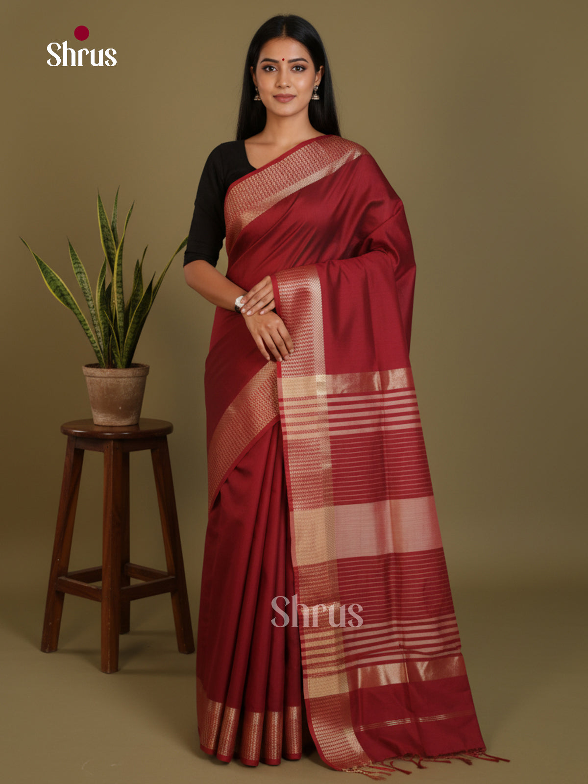 Maroon- Art Maheshwari Saree - Shop on Shrus.com