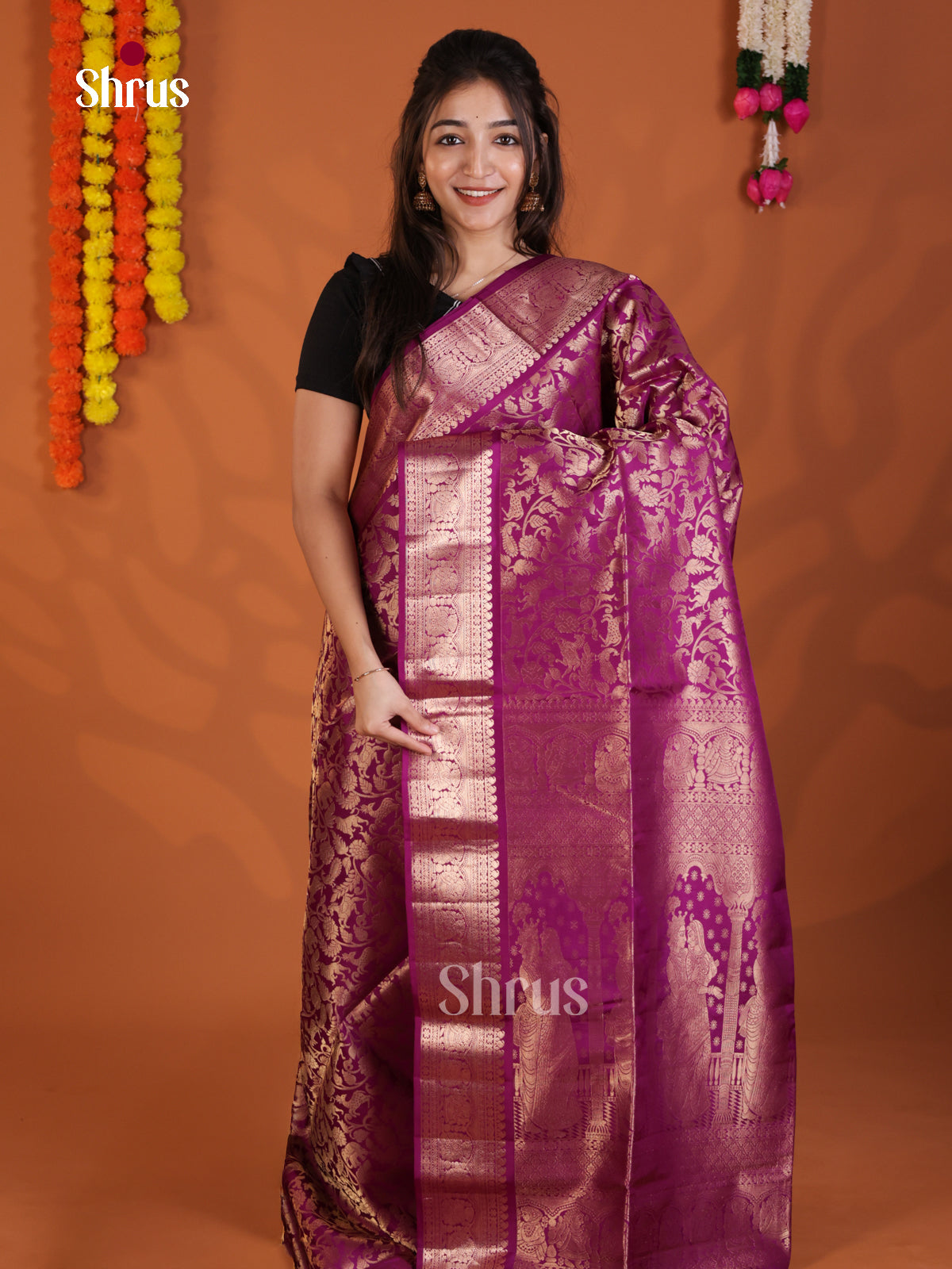 Dazzling Purple Single Tone Soft Silk Saree with zari vanashingaram floral nestling brocade