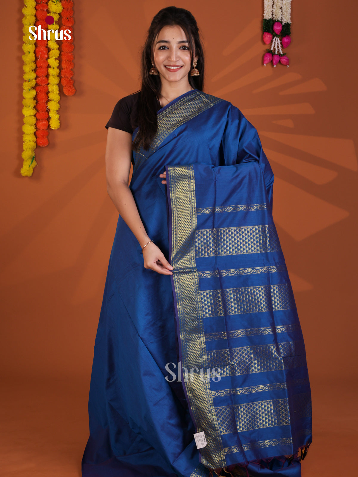 Blue - Kalyani Cotton Saree - Shop on Shrus.com