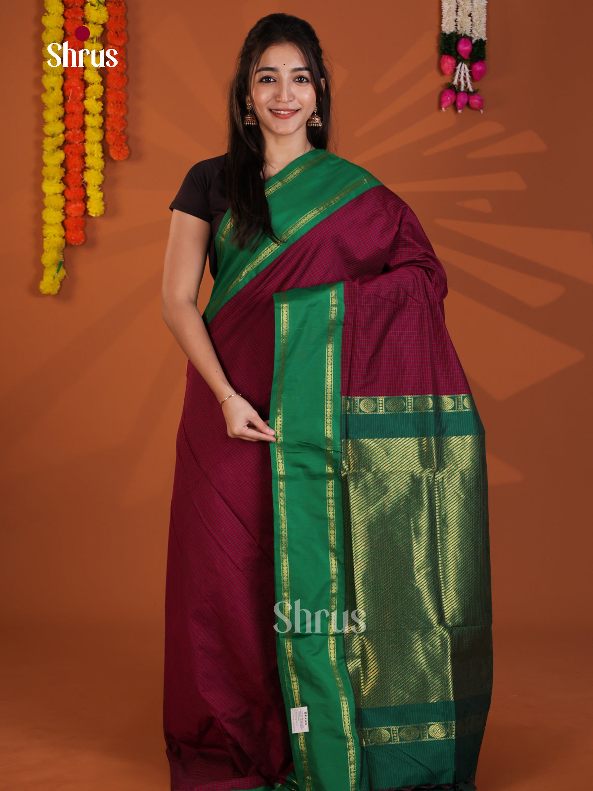 Maroon & Green - Kalyani Cotton Saree - Shop on Shrus.com