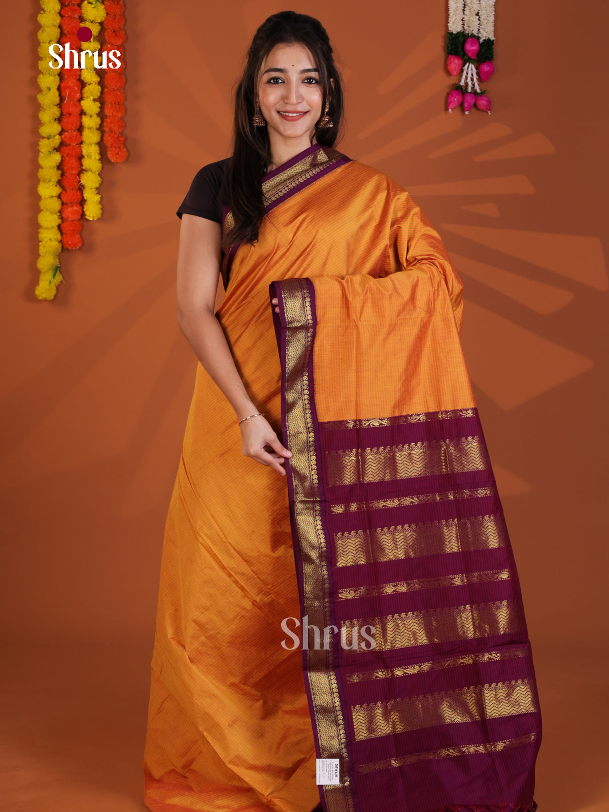Orange & Maroon - Kalyani Cotton Saree - Shop on Shrus.com