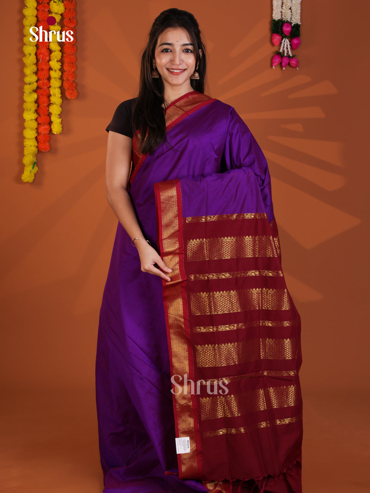 Violet & maroon- Kalyani Cotton Saree