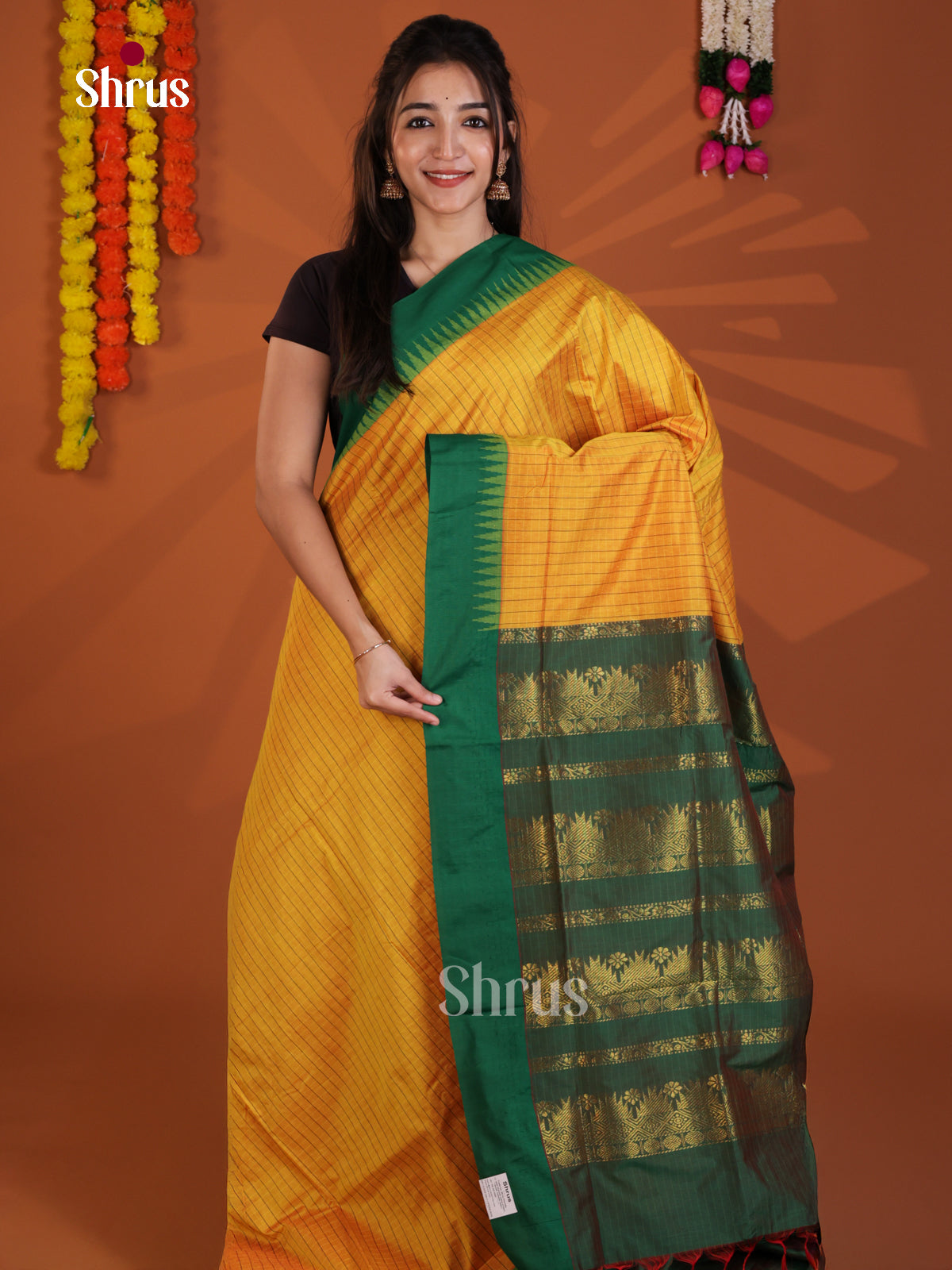 Yellow & Green - Kalyani Cotton Saree - Shop on Shrus.com