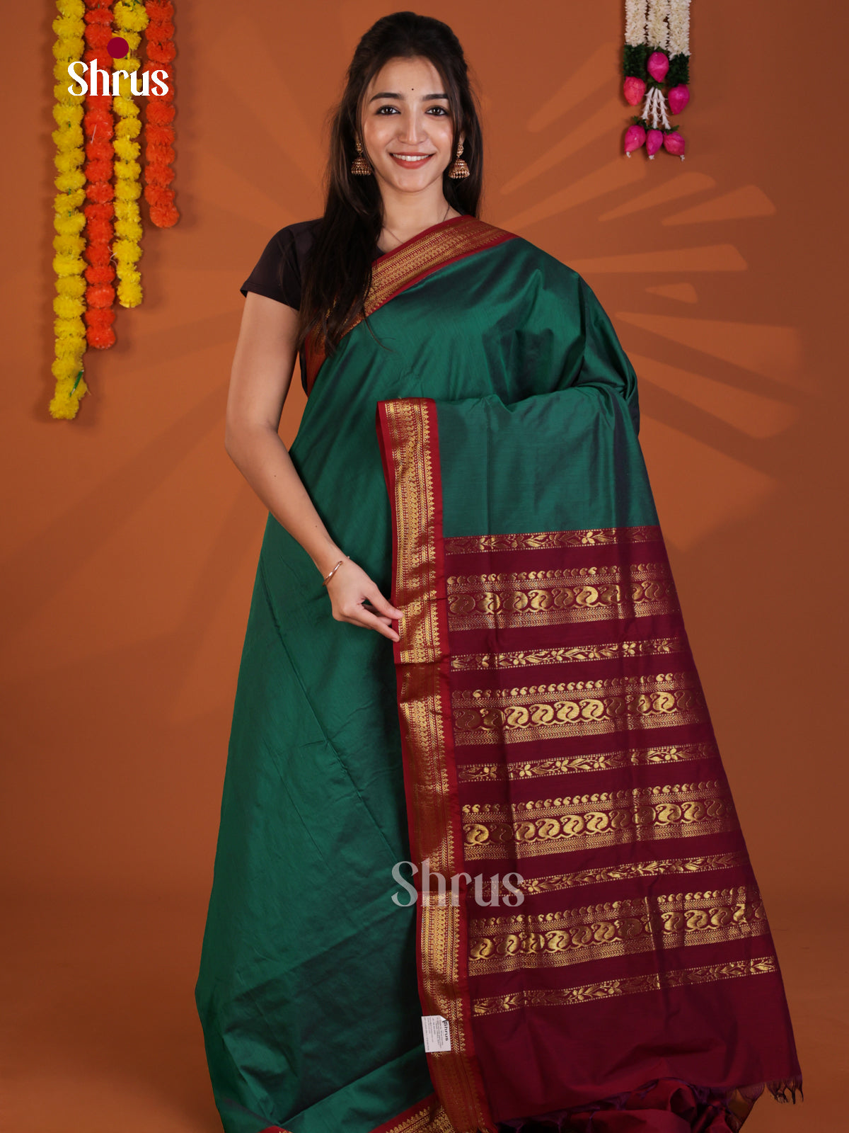 Green & maroon - Kalyani Cotton Saree