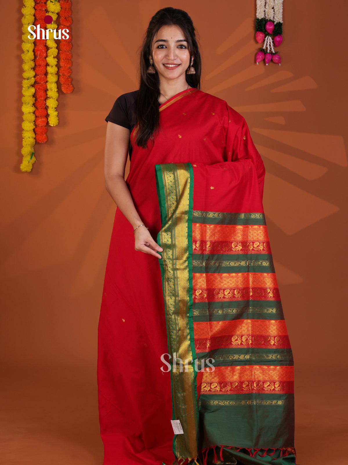 Red & Green - Kalyani Cotton Saree - Shop on Shrus.com