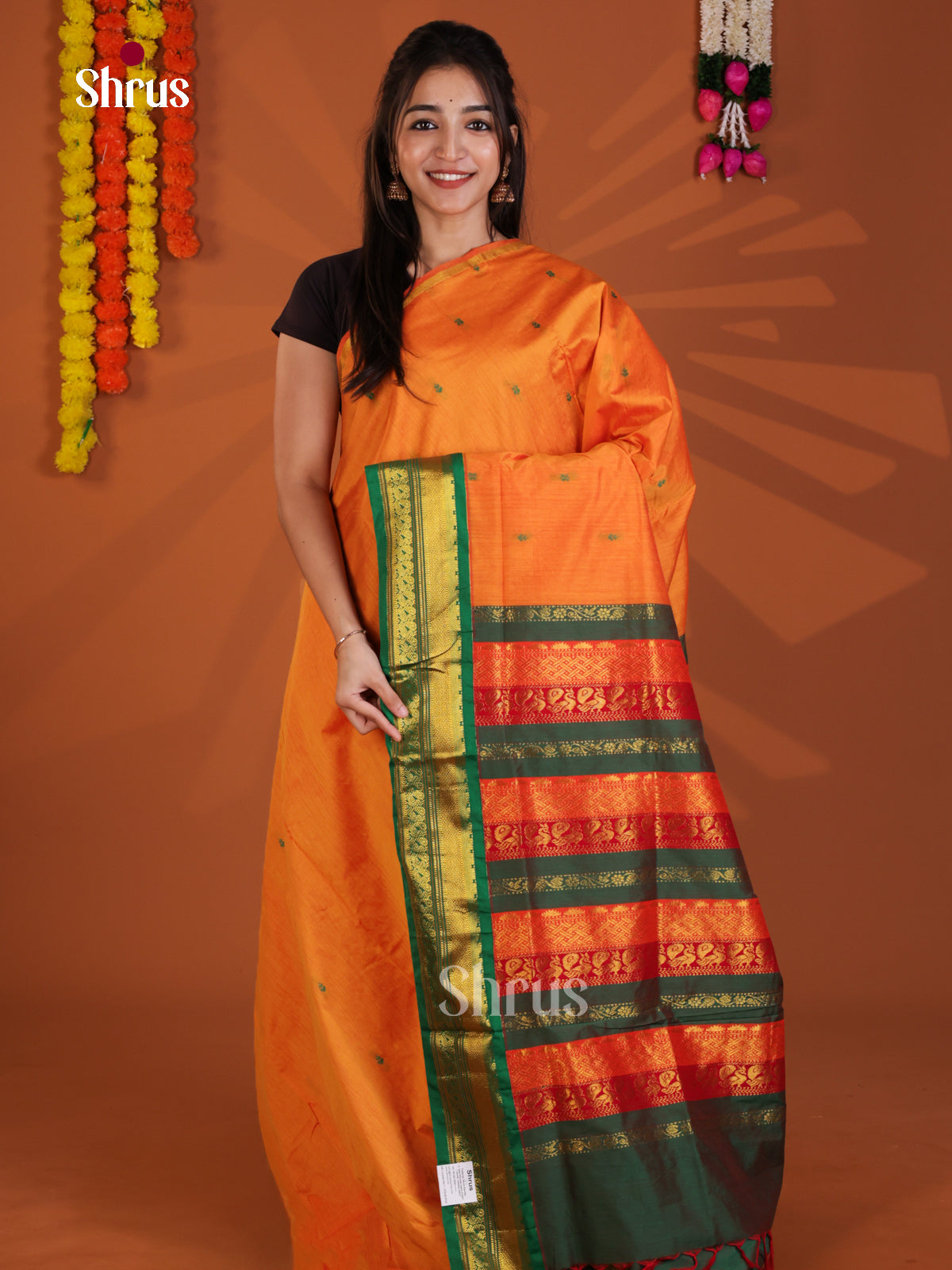 Orange & Green - Kalyani Cotton Saree