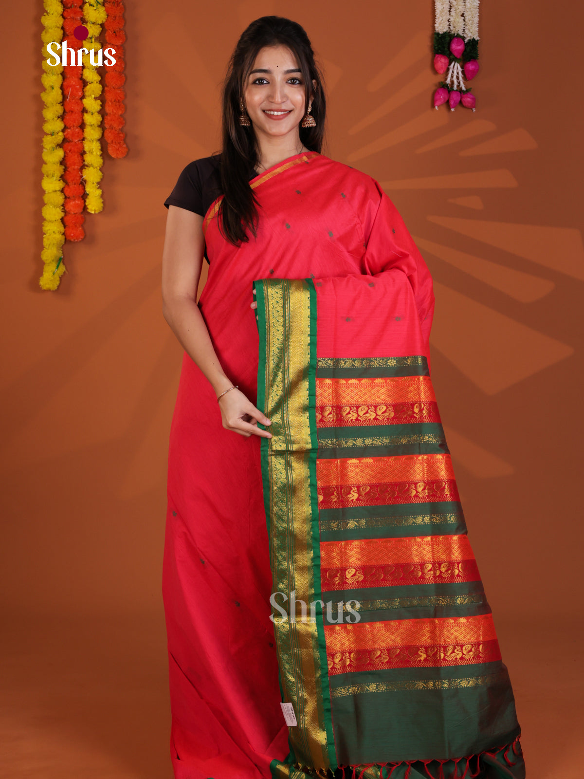 Orange & Green - Kalyani Cotton Saree