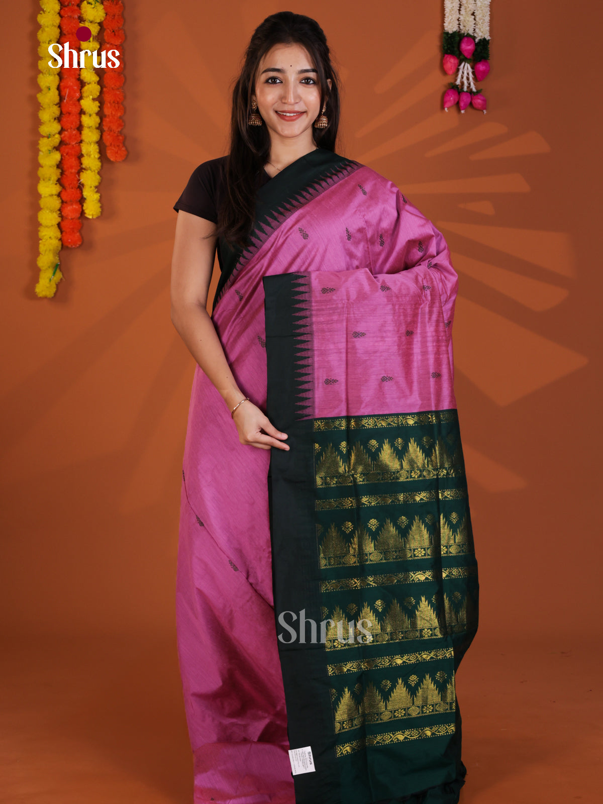 Pink & Green - Kalyani Cotton Saree - Shop on Shrus.com