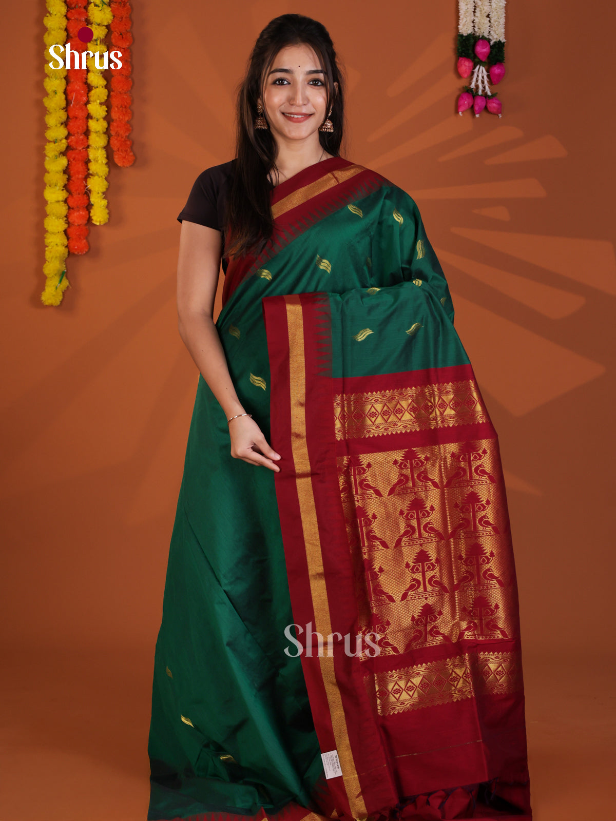 Green & Maroon - Kalyani Cotton Saree - Shop on Shrus.com