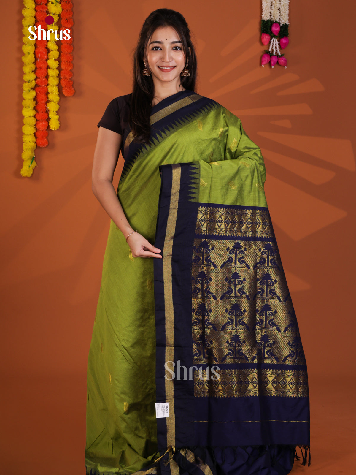 Light Green & Blue - Kalyani Cotton Saree - Shop on Shrus.com