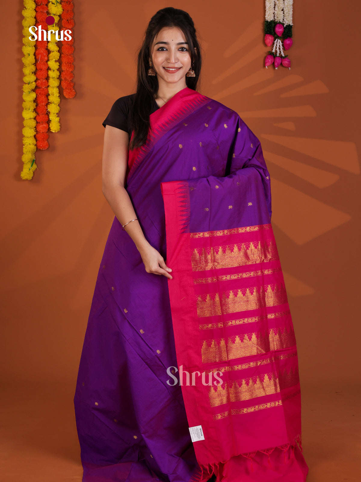 Violet & Pink - Kalyani Cotton Saree - Shop on Shrus.com