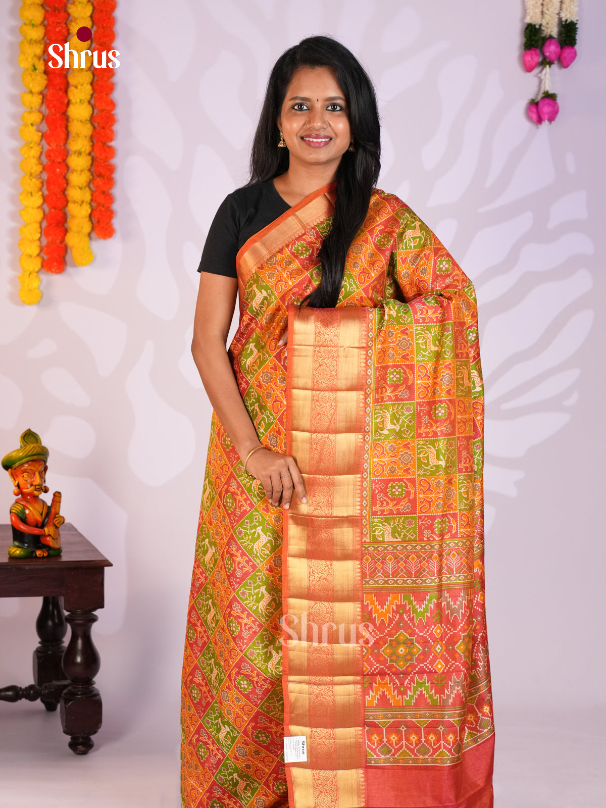 DLS29028 - Semi Patola-Regular Border Saree - Shop on Shrus.com