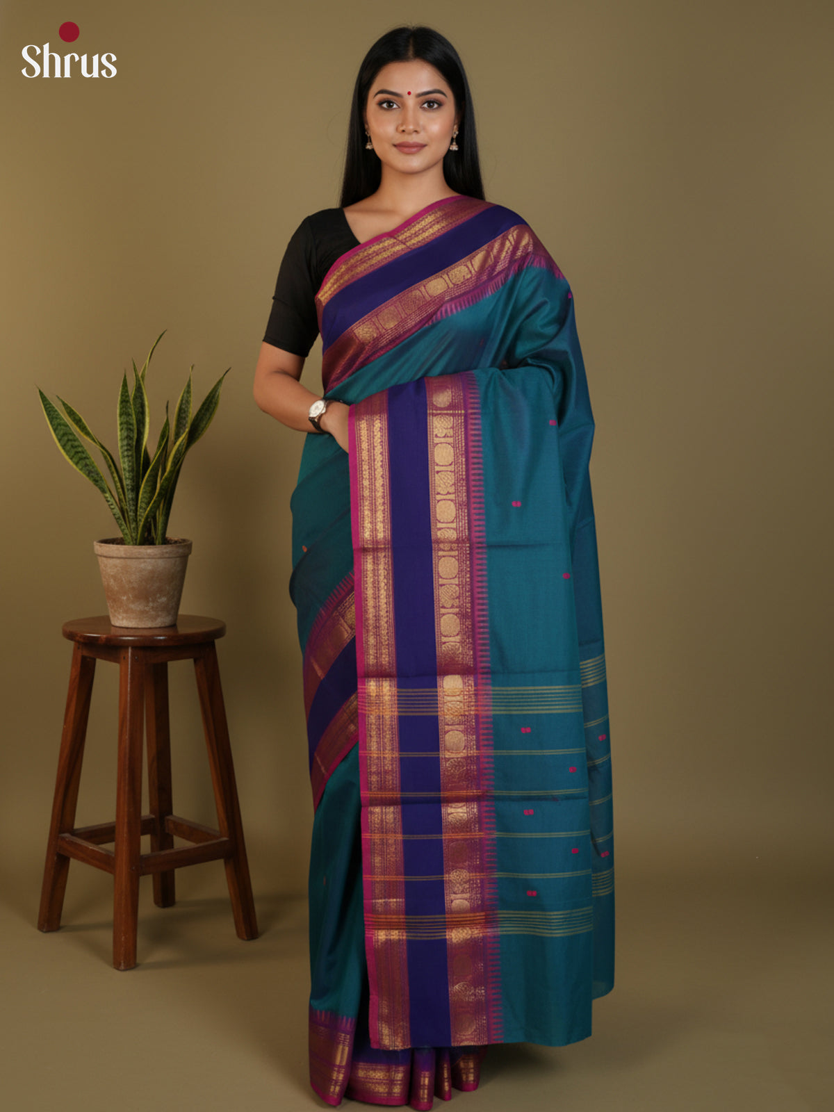 Blue & Purple - Chettinad Cotton Saree - DLS29036 - Shop on Shrus.com