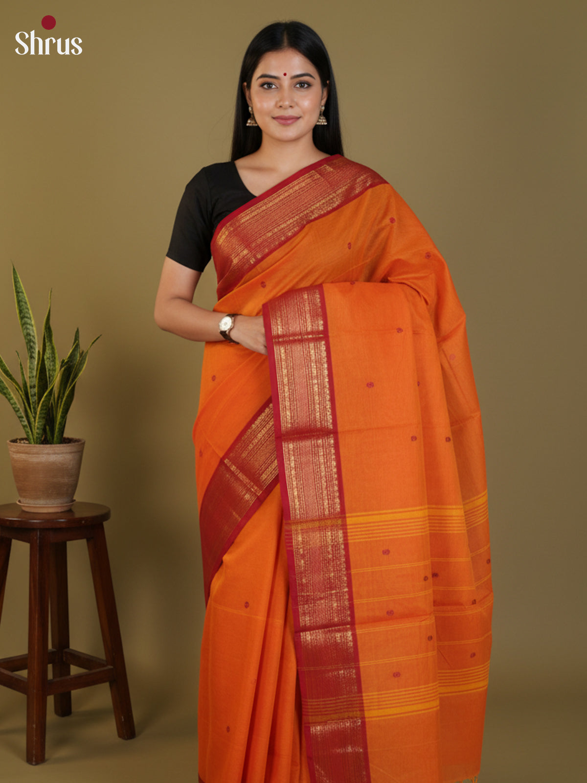 Orange & Red - Chettinad Cotton Saree- DLS29044 - Shop on Shrus.com