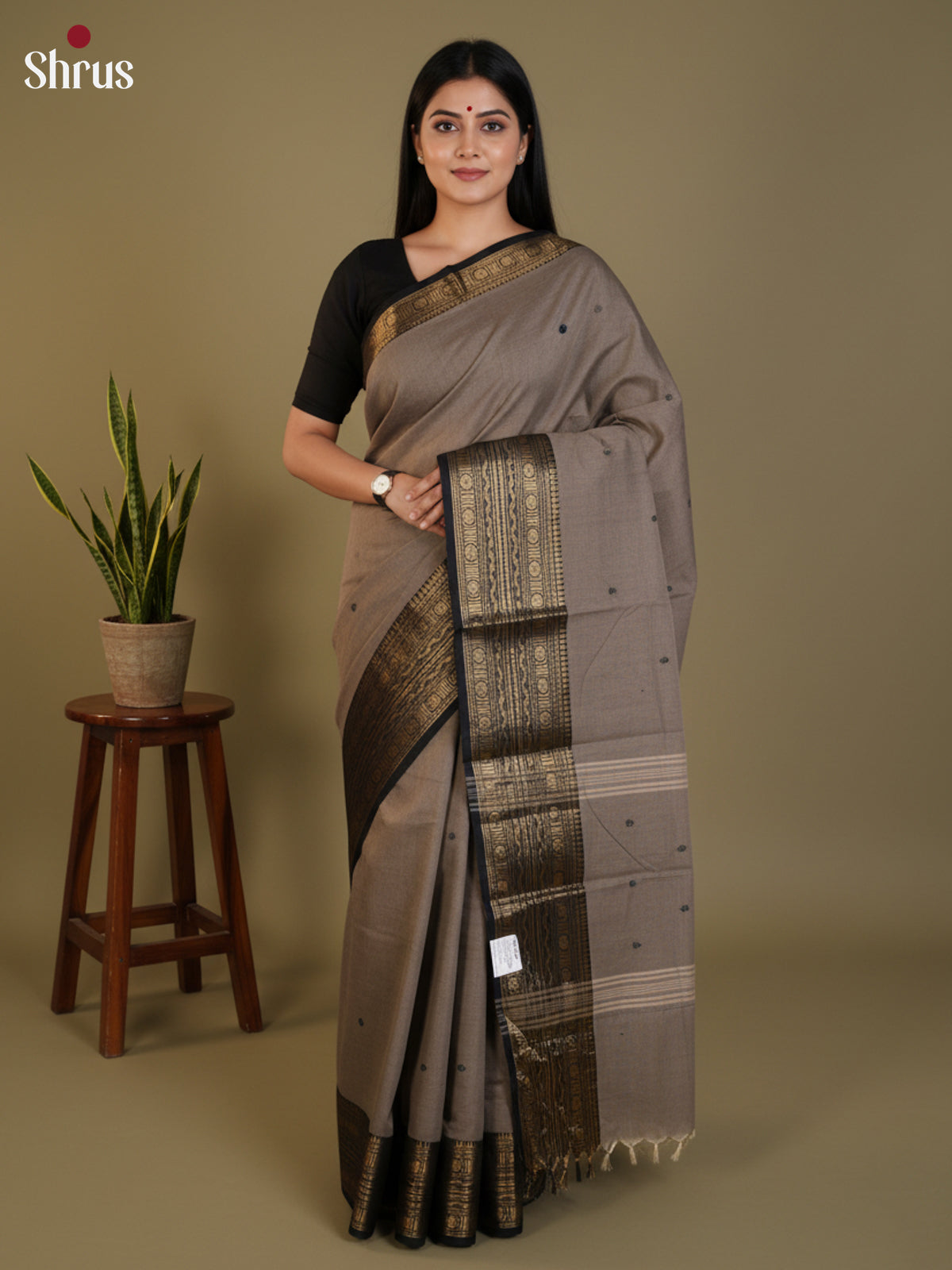 Grey & Black- Chettinad Cotton Saree- DLS29049 - Shop on Shrus.com