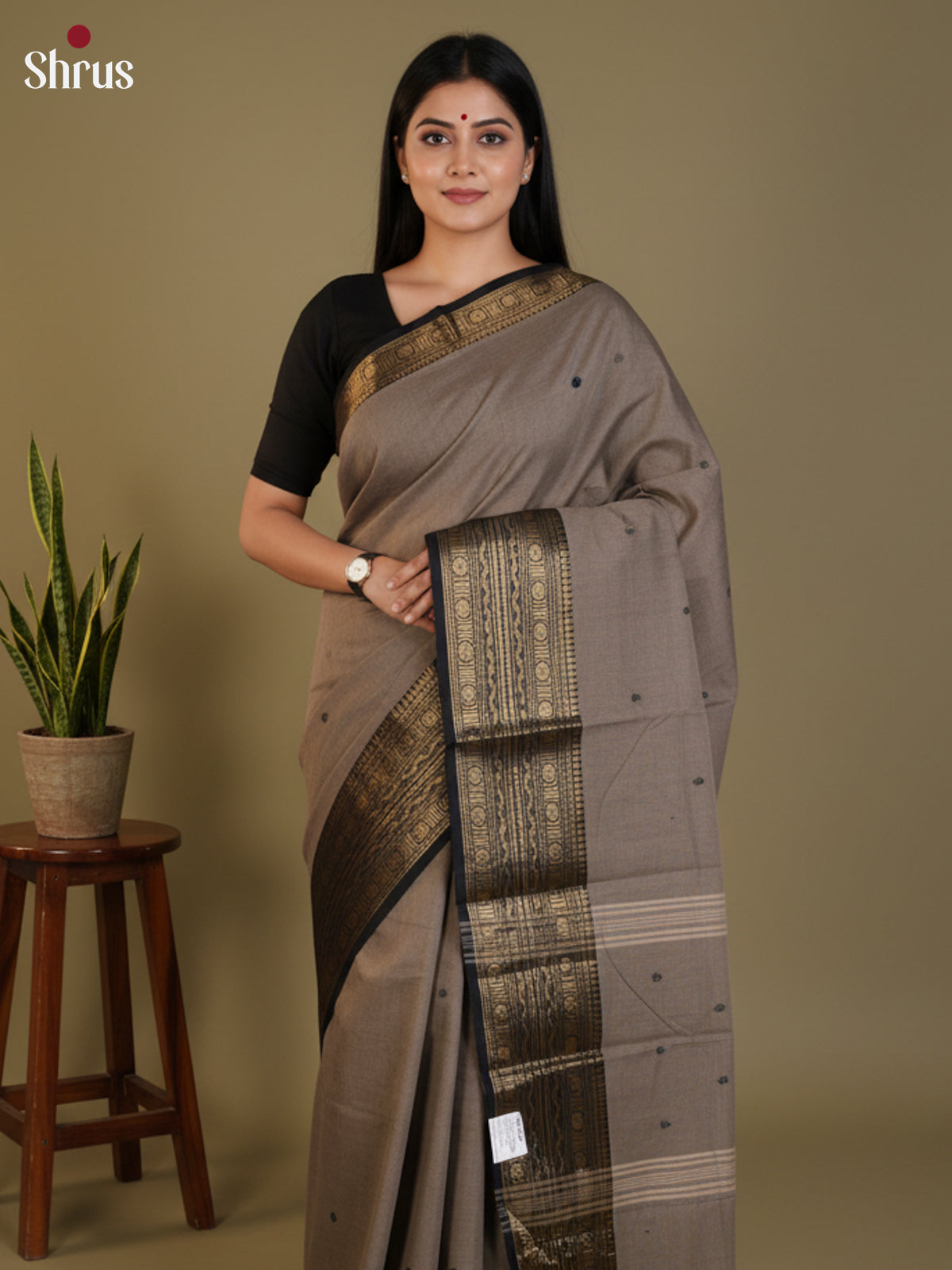 Grey & Black- Chettinad Cotton Saree- DLS29049 - Shop on Shrus.com