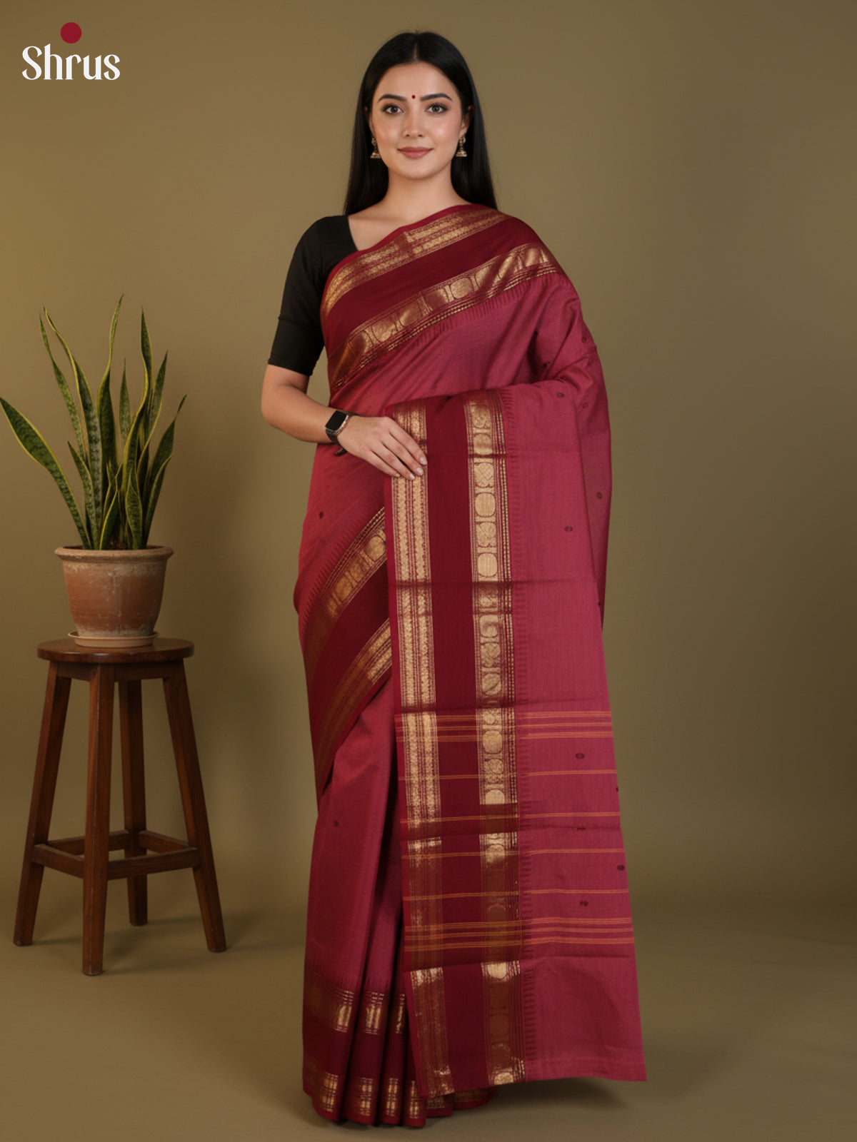 Wine & maroon - Chettinad Cotton Saree- DLS29053 - Shop on Shrus.com