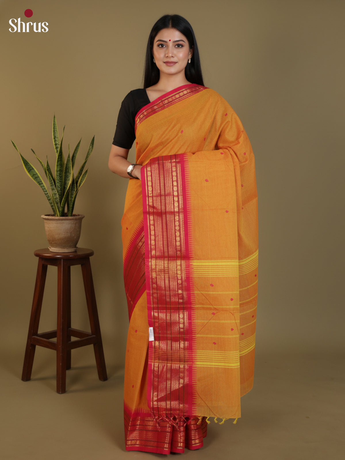Mustard & red - Chettinad Cotton Saree- DLS29062 - Shop on Shrus.com