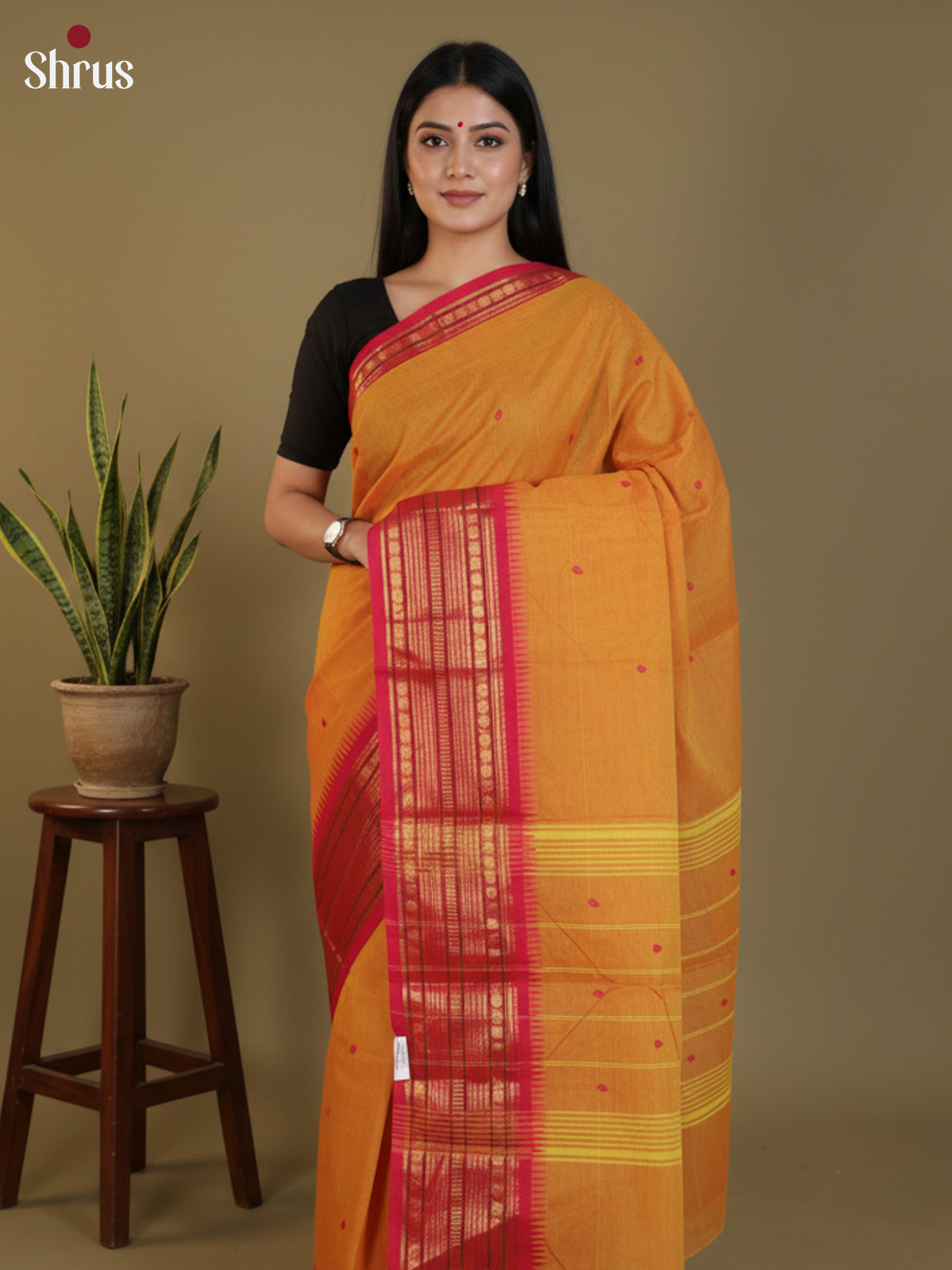 Mustard & red - Chettinad Cotton Saree- DLS29062 - Shop on Shrus.com
