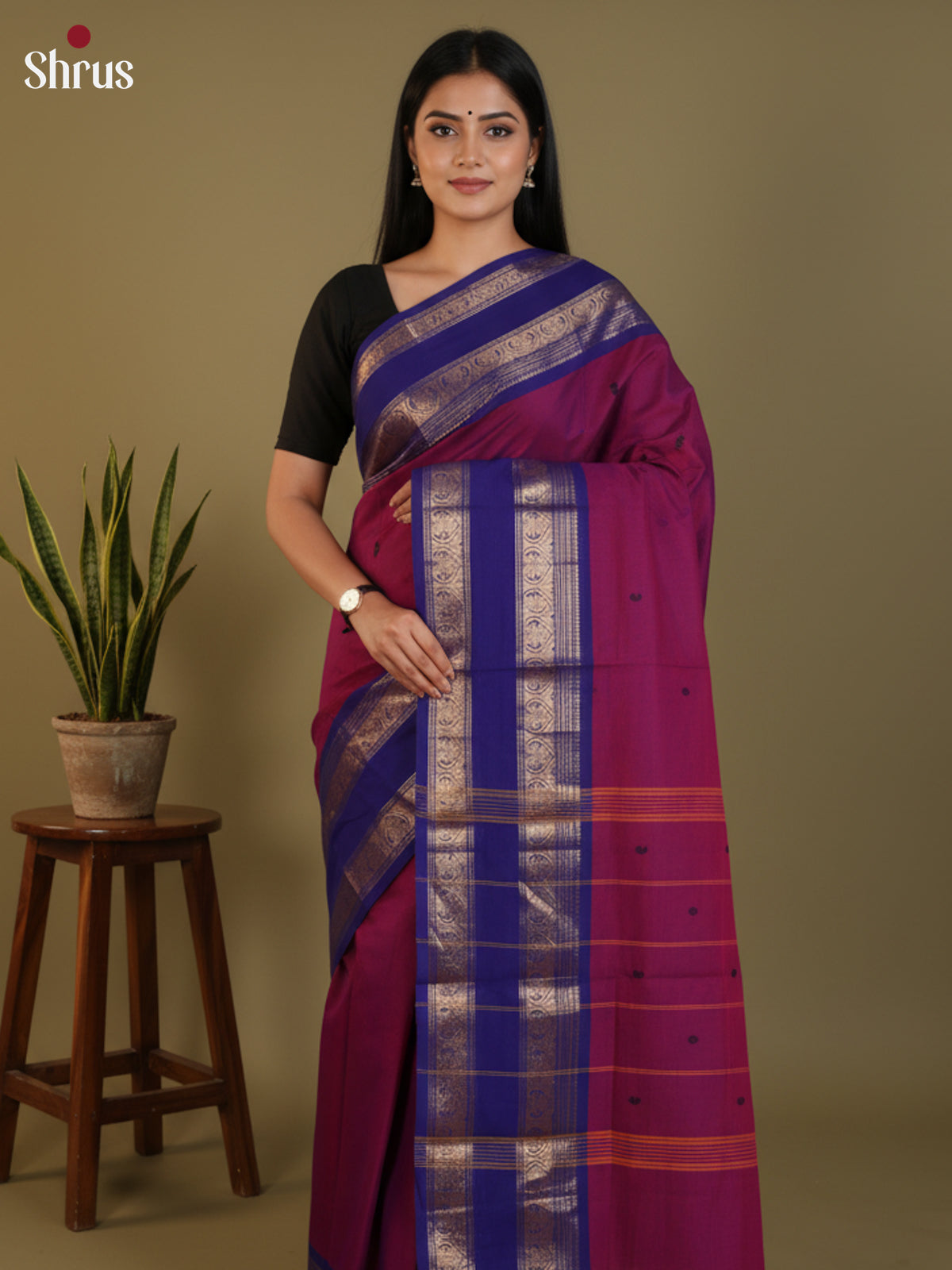 Purple & Blue - Chettinad Cotton Saree - DLS29067 - Shop on Shrus.com