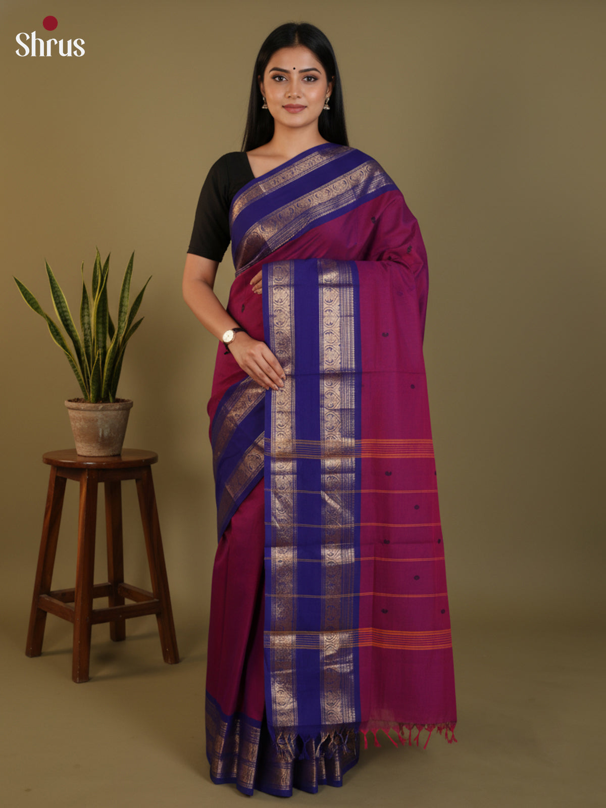 Purple & Blue - Chettinad Cotton Saree - DLS29067 - Shop on Shrus.com