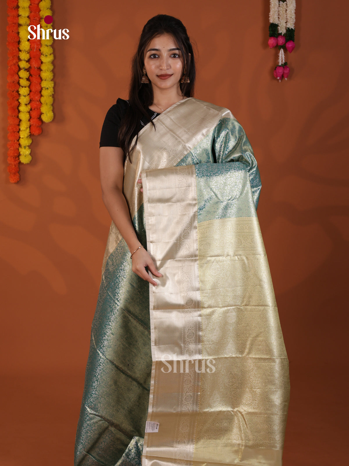 Blue & Chutney Green - Kanchipuram-halfpure Saree - DLS29079 - Shop on Shrus.com