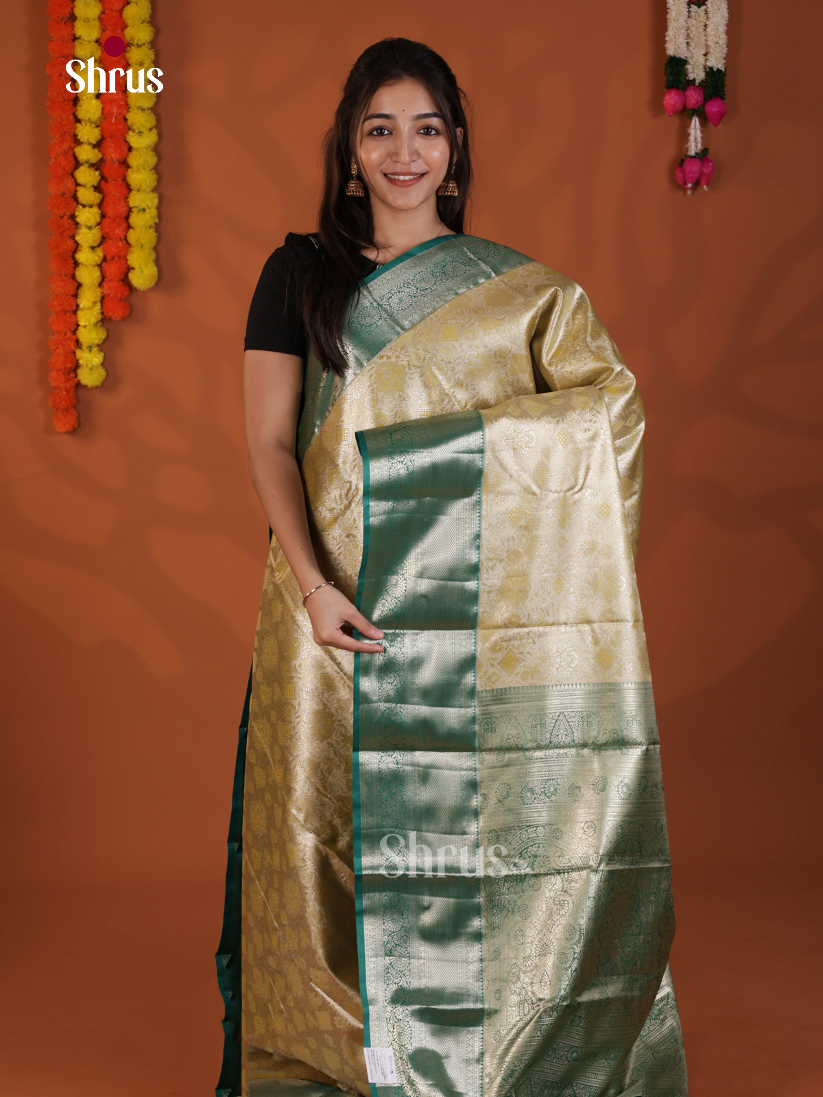 Yellow & Green- Kanchipuram-halfpure Saree - DLS29111 - Shop on Shrus.com