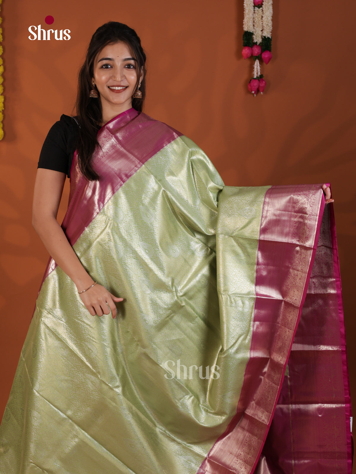 Green & Purple - Kanchipuram-halfpure Saree-DLS29133 - Shop on Shrus.com