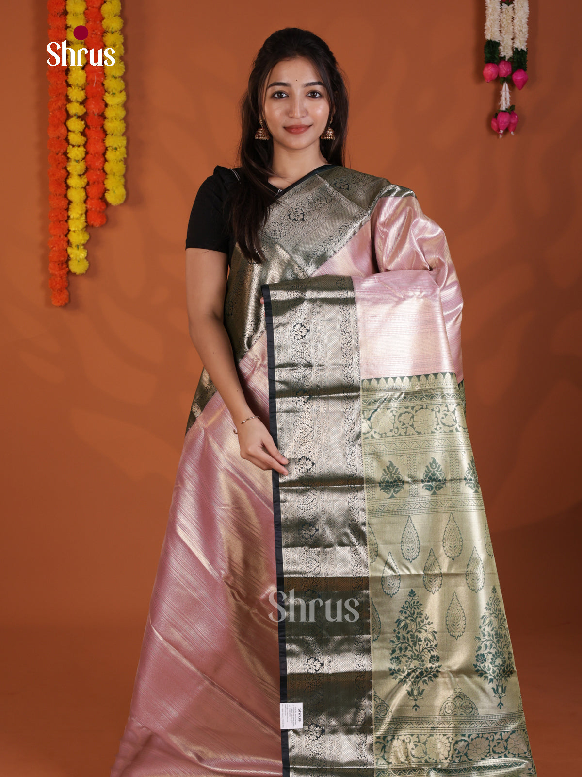 Pink & Green - Kanchipuram-halfpure Saree- DLS29167 - Shop on Shrus.com