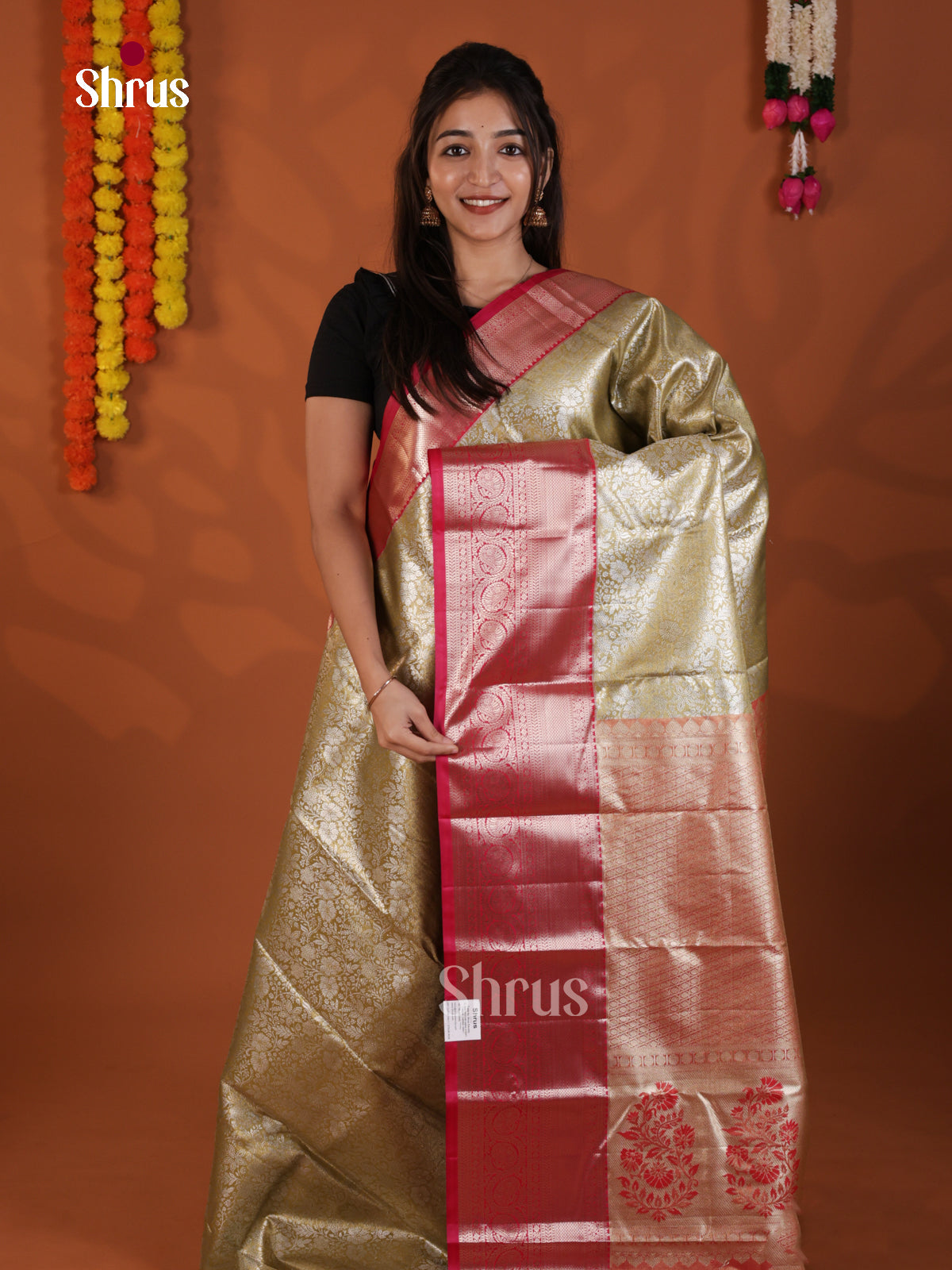 Chutney Green & Pink - Kanchipuram-halfpure Saree- DLS29174 - Shop on Shrus.com