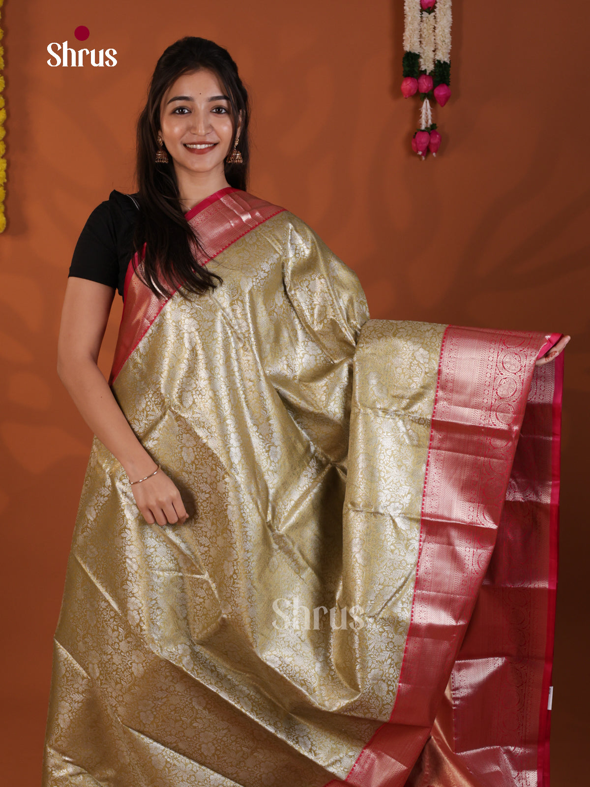 Chutney Green & Pink - Kanchipuram-halfpure Saree- DLS29174 - Shop on Shrus.com