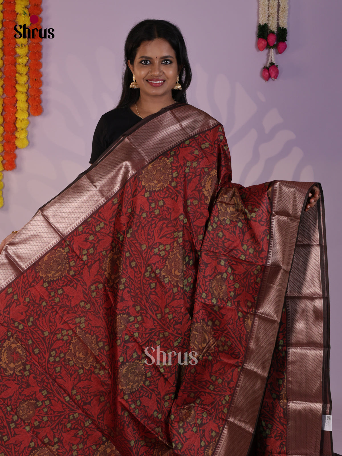 Maroon & Brown - Kanchipuram-halfpure Saree - DLS29209 - Shop on Shrus.com
