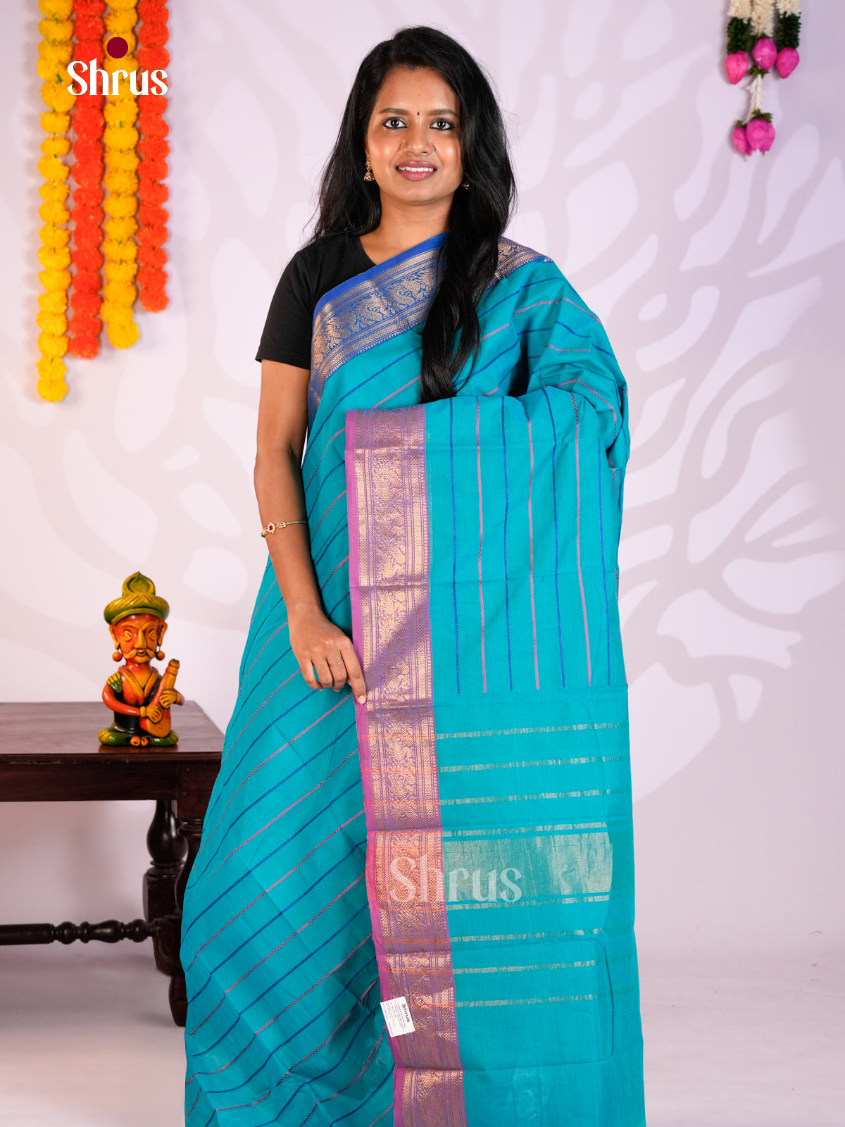 Light Blue & Purple- Chettinad Cotton Saree -DLS29283 - Shop on Shrus.com