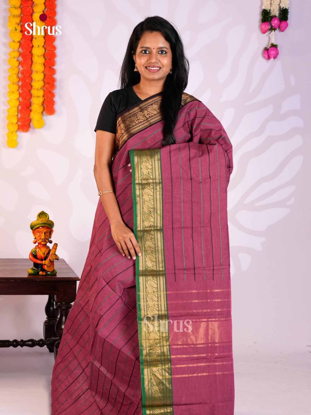 Purple & Green - Chettinad Cotton Saree- DLS29285 - Shop on Shrus.com