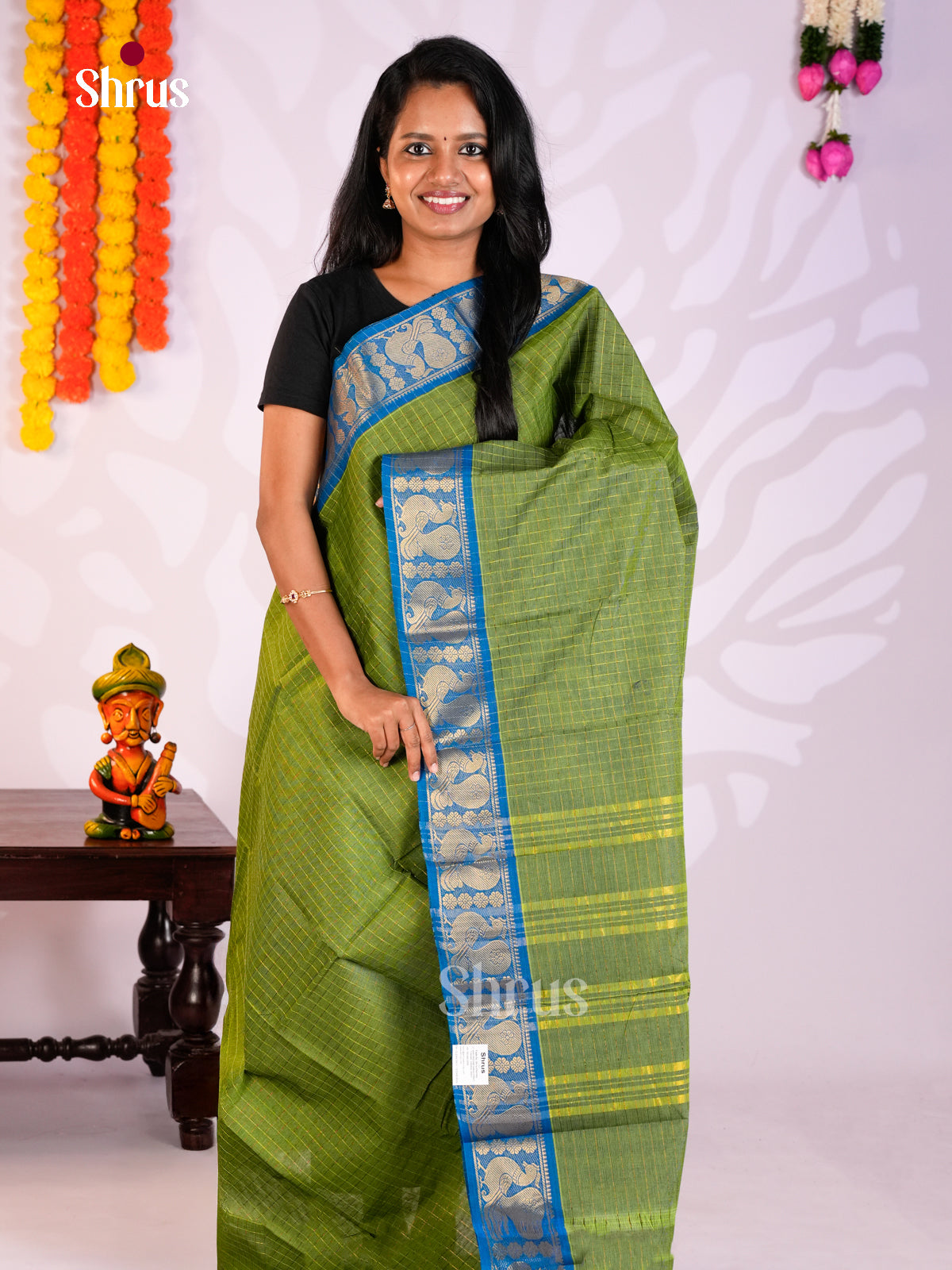 Green & Blue - Chettinad Cotton Saree-DLS29290 - Shop on Shrus.com
