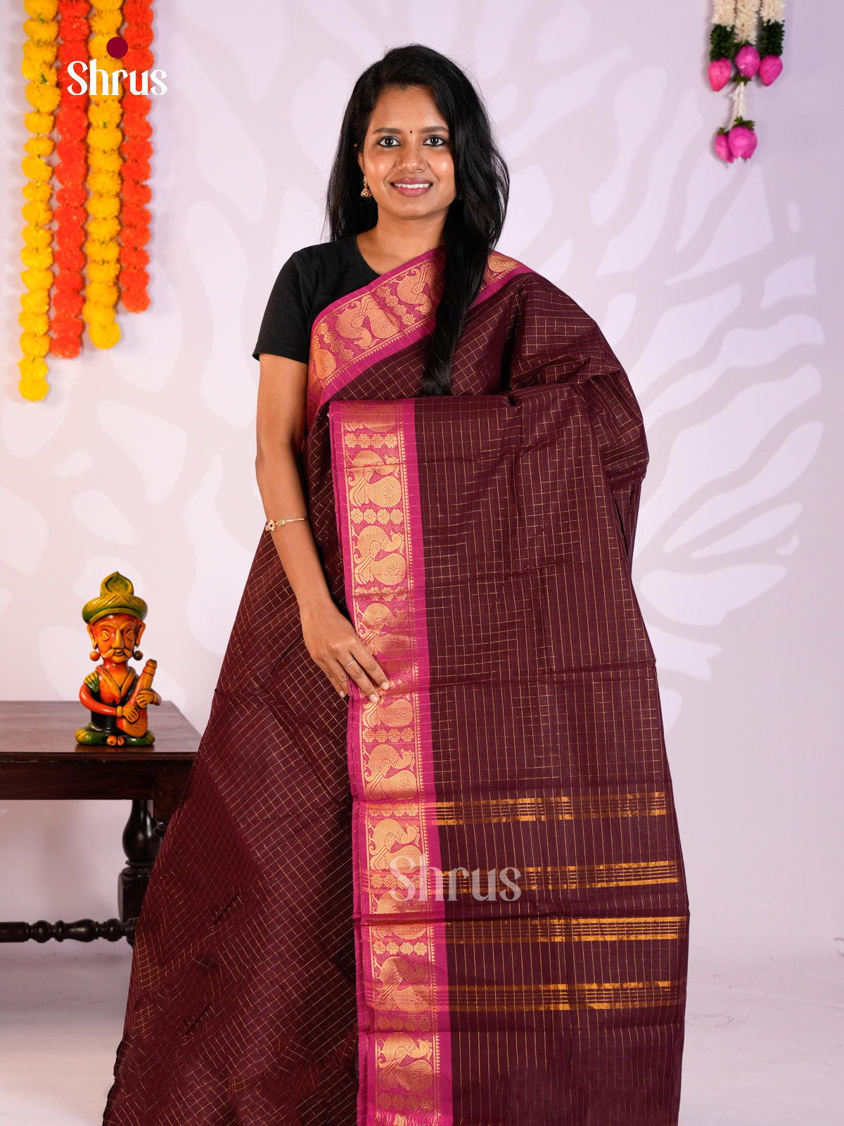 Maroon & Pink- Chettinad Cotton Saree - DLS29298 - Shop on Shrus.com