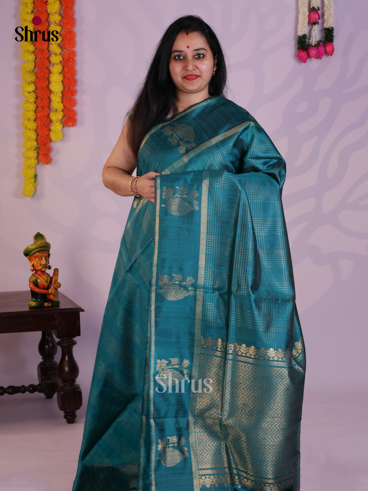 Stunning Blue single Tone Raw Silk Saree with zari checks - DLS30008