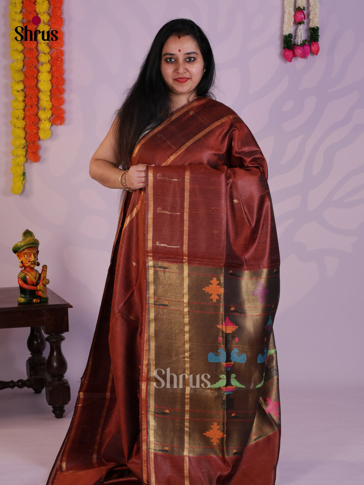 Classy Arakku Raw Silk Saree with zari buttas & thread woven pallu - DLS30020 - Shop on Shrus.com