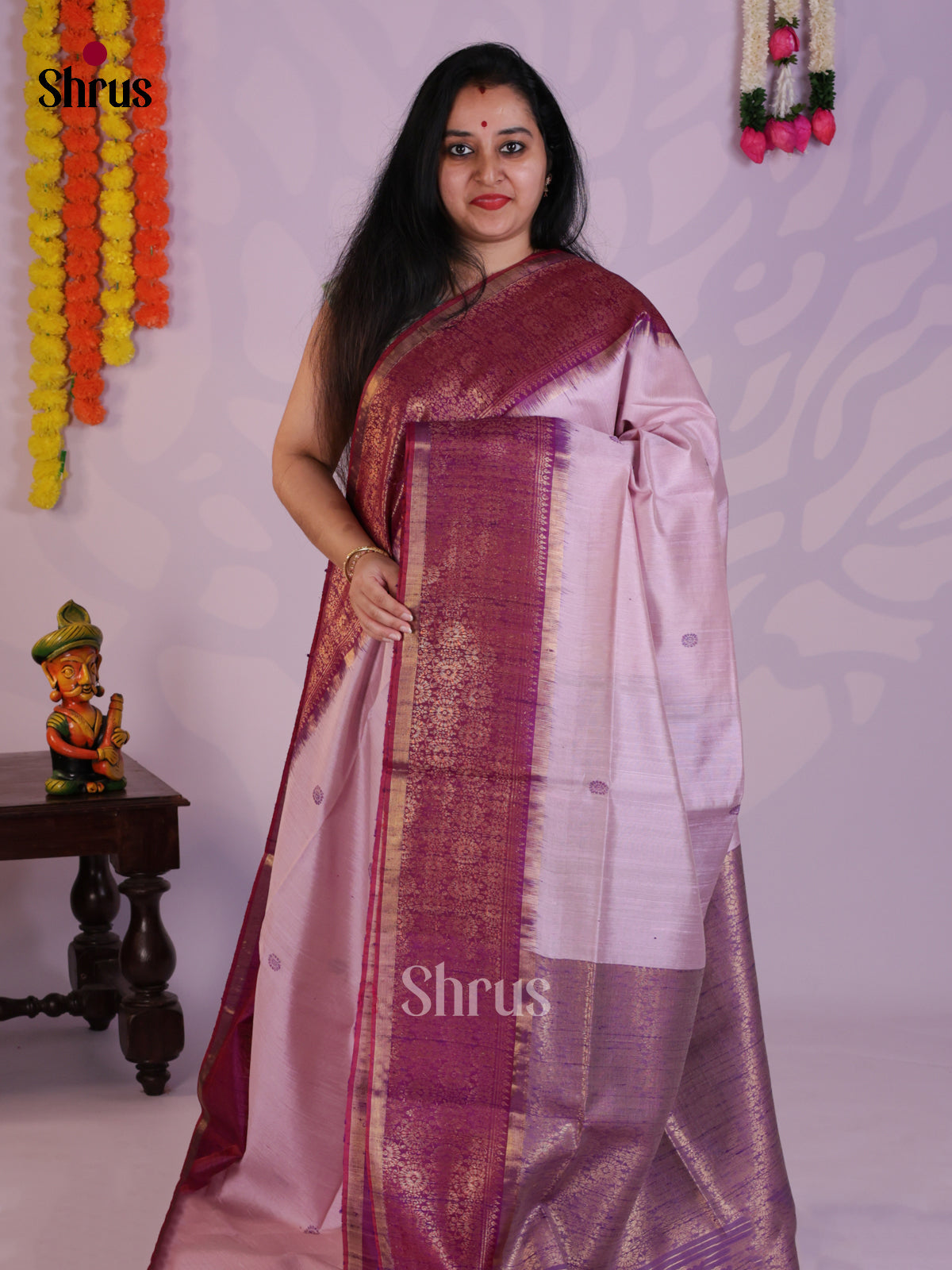 Charming Lavender & violet Raw Silk Saree with zari border & brocade pallu -DLS30022 - Shop on Shrus.com