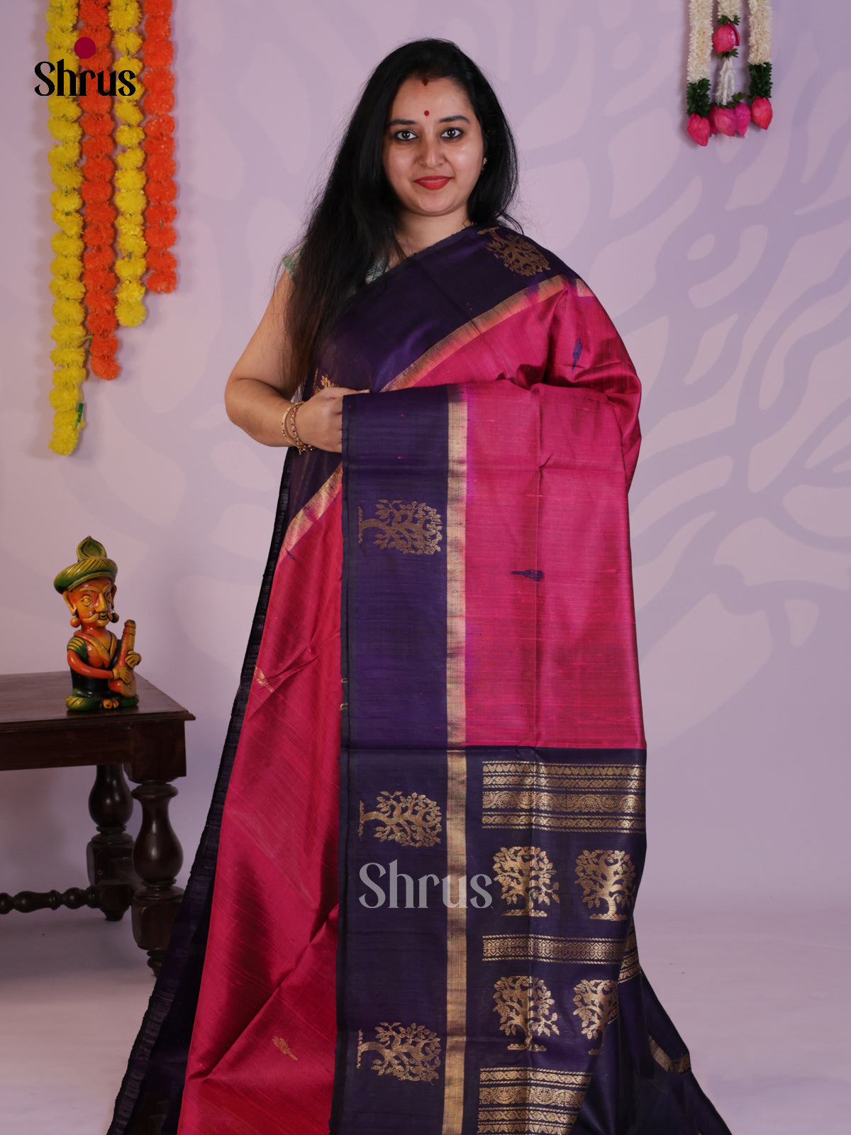 Pretty Majenta pink & Blue Raw Silk Saree with thread woven buttas - DLS30029 - Shop on Shrus.com