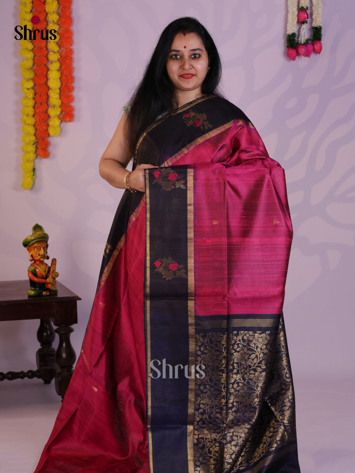 Pretty Purple & Blue Raw Silk Saree with zari brocade pallu - DLS30045 - Shop on Shrus.com