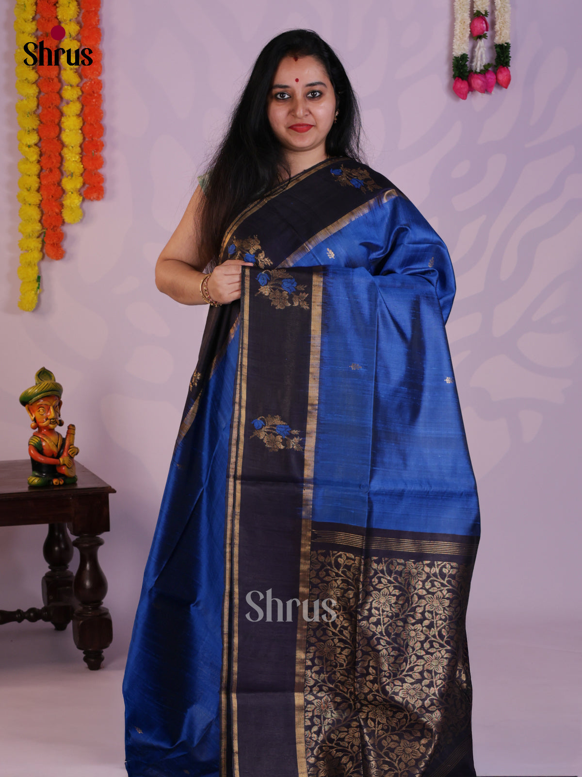 Blue & navy Blue Raw Silk Saree with zari brocade pallu -DLS30047