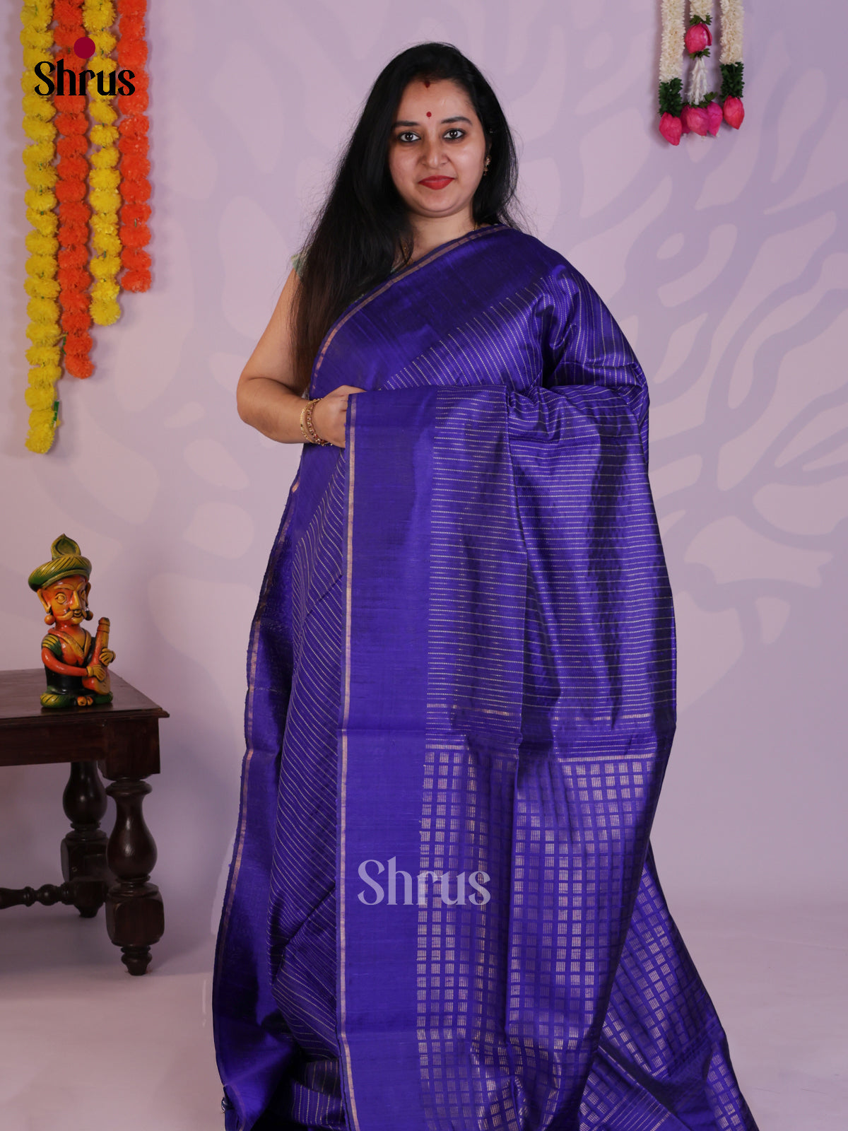 Pretty Blue Raw Silk Saree with zari stripes & brocade pallu - DLS30051 - Shop on Shrus.com