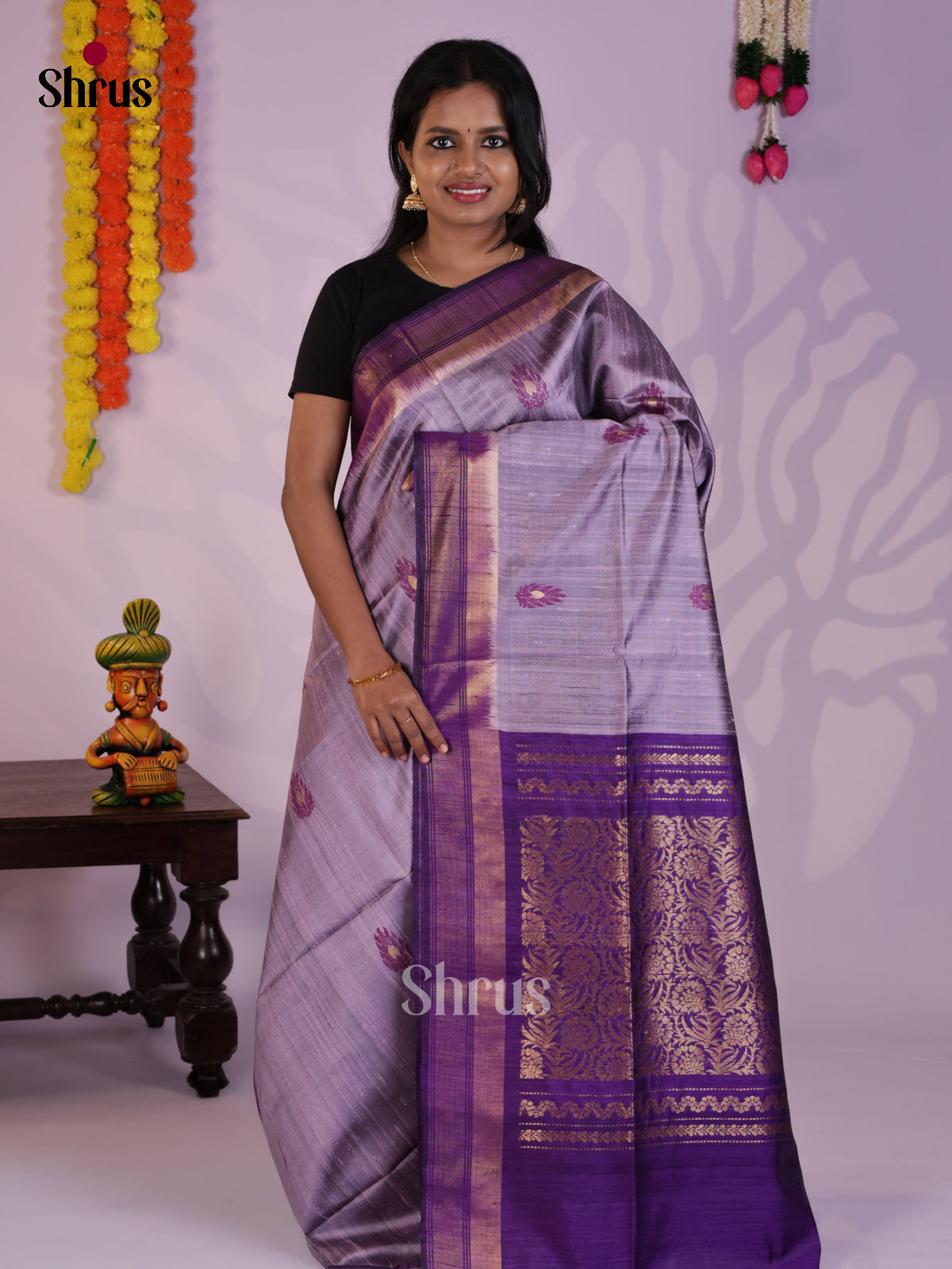 Charming Lavender & Violet Raw Silk Saree with zari buttas & Traditional border -DLS30098