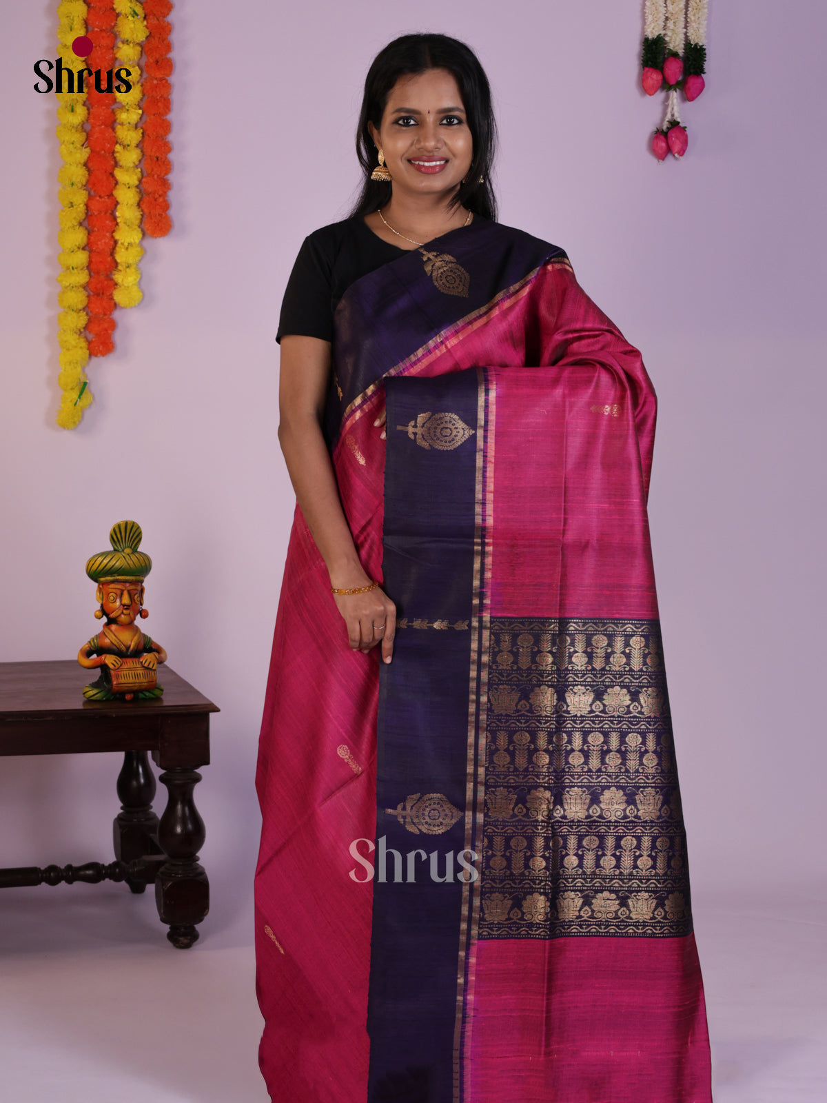Beautiful Pink & Blue Raw Silk Saree with zari buttas -DLS30112