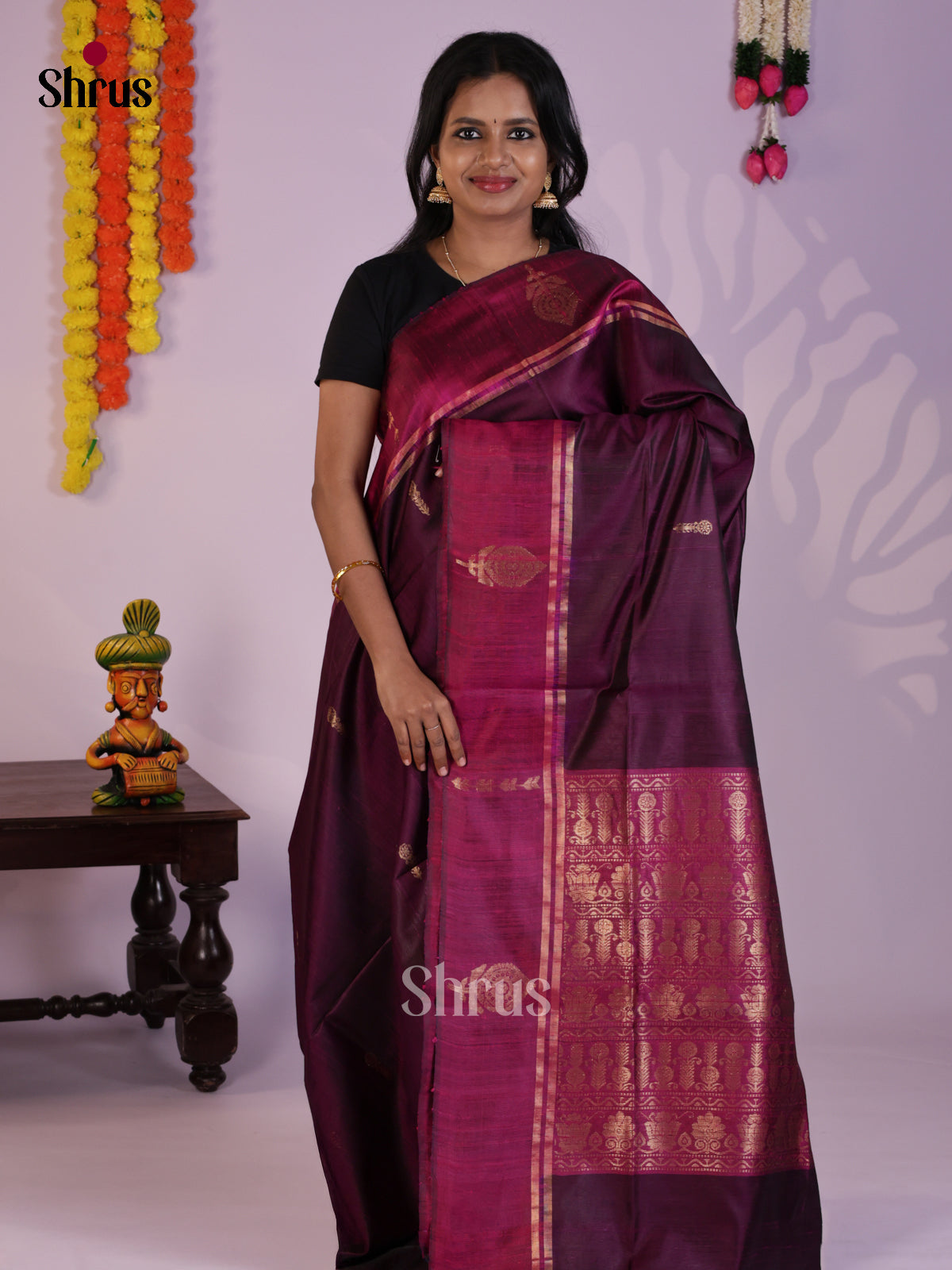 Classy Violet & Purple Raw Silk Saree with gold zari buttas - DLS30116
